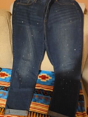 Chico's Dark Blue Skinny Jeans with Scattered Sparkle